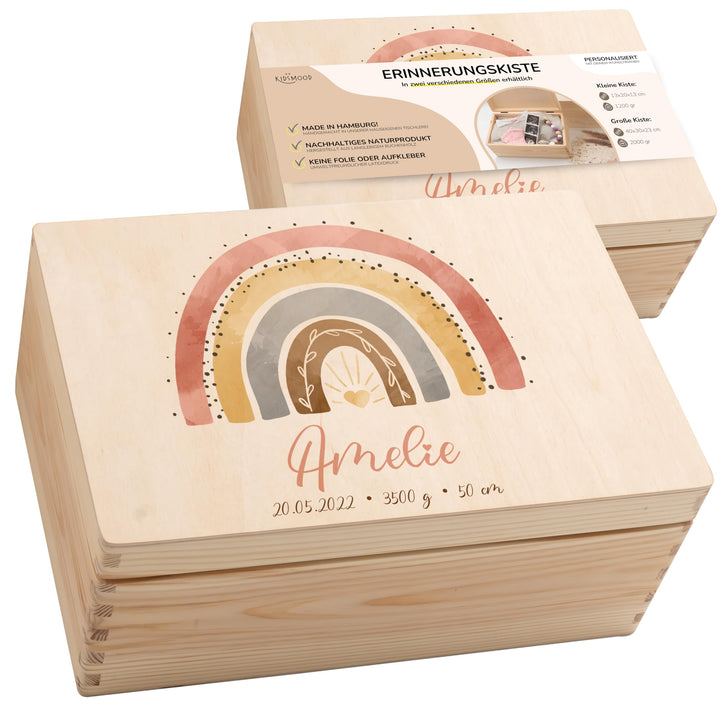KIDSMOOD - Erinnerungsbox Baby, personalisierte Holzkiste mit Deckel, Ideal zur Aufbewahrung von Eri