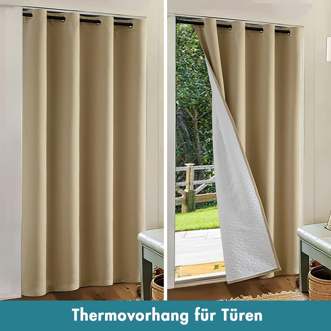 MIULEE Thermovorhang Kälteschutz mit Gestepptem Futter, Taupe Doppellagige Thermo Vorhang Gegen Kält