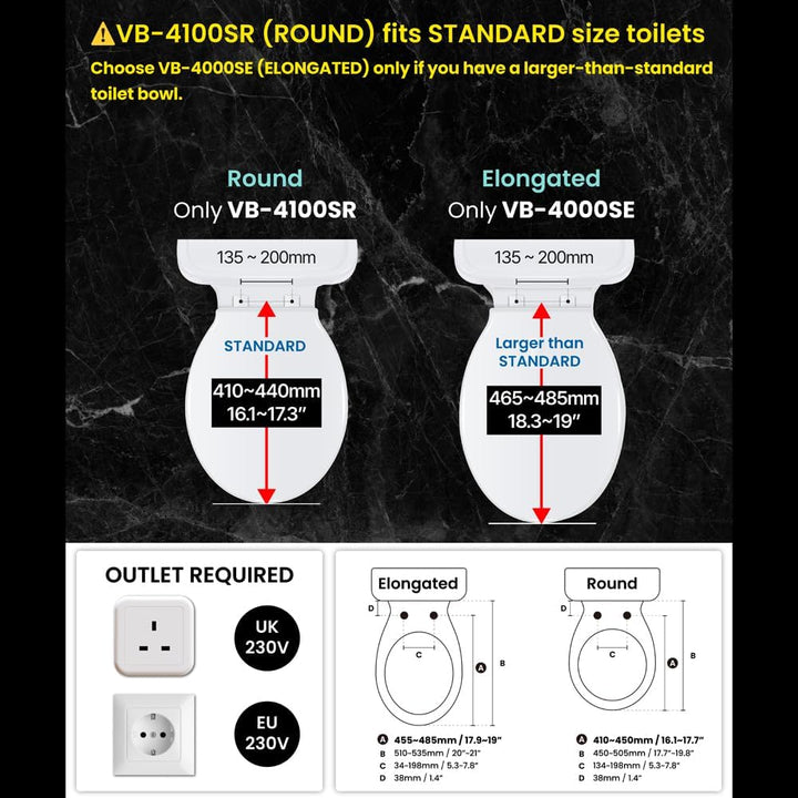 VOVO VB-4100SR Elektronischer Smart Bidet Toilettensitz, Rund, Selbstreinigende Düse aus Volledelsta
