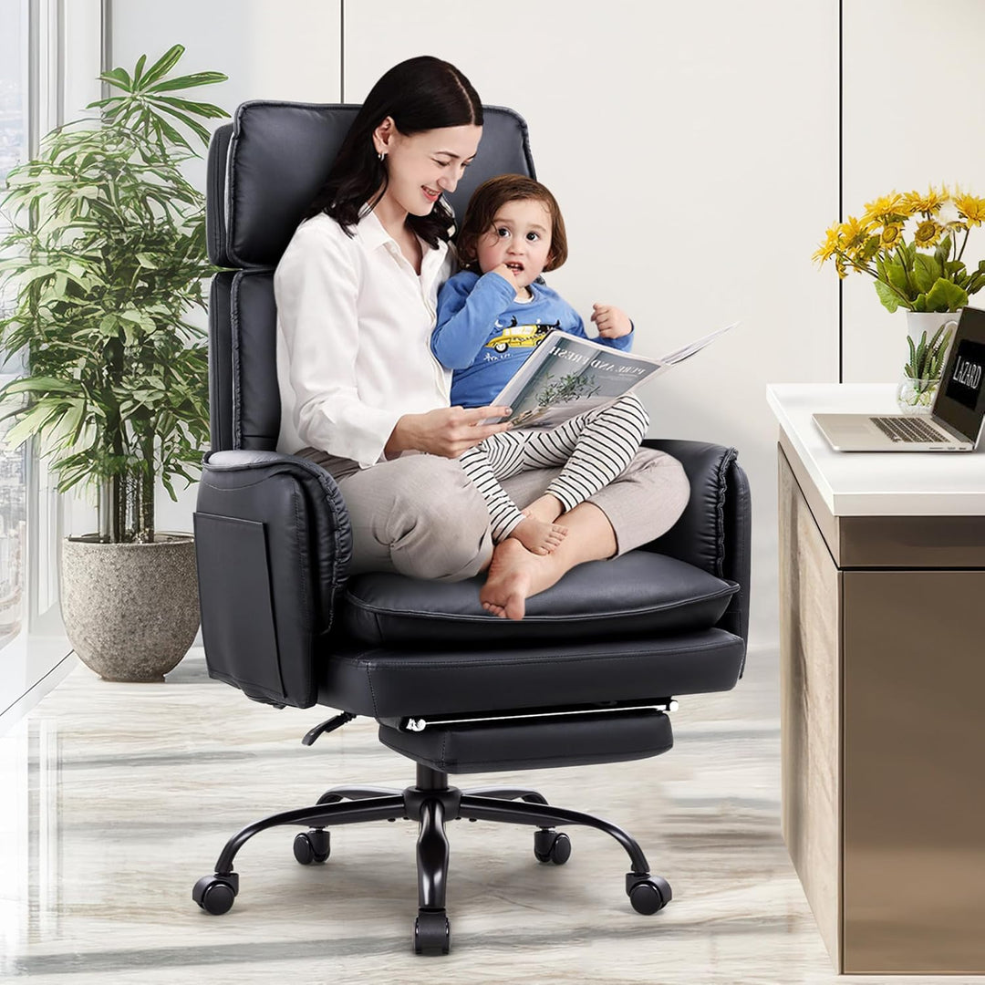IWMH Ergonomischer Bürostuhl 227kg, XXL Kunstleder Chefsessel mit Fussstütze Schreibtischstuhl mit h