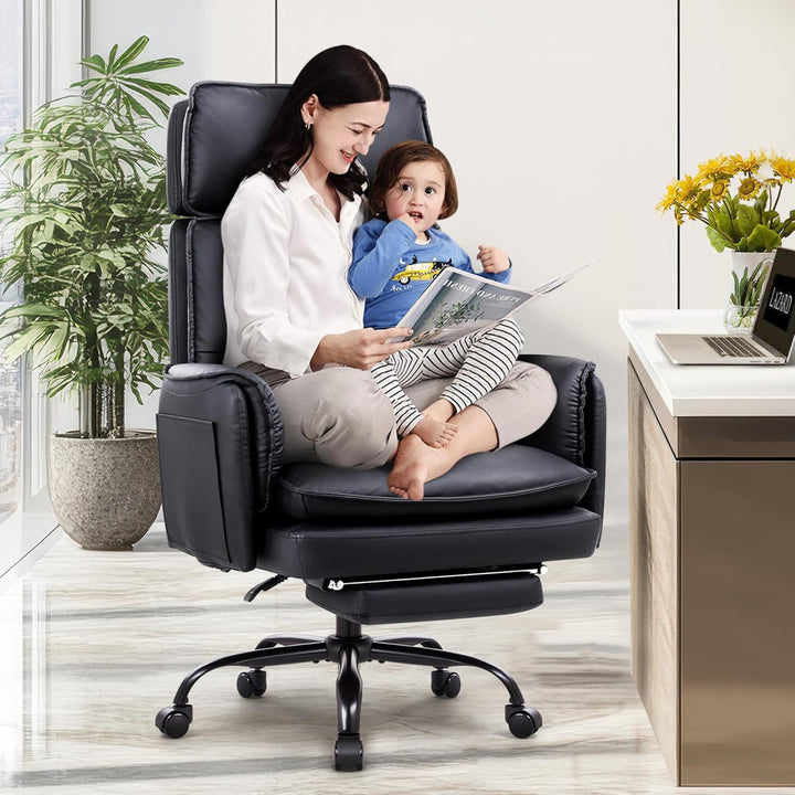 IWMH Ergonomischer Bürostuhl 227kg, XXL Kunstleder Chefsessel mit Fussstütze Schreibtischstuhl mit h
