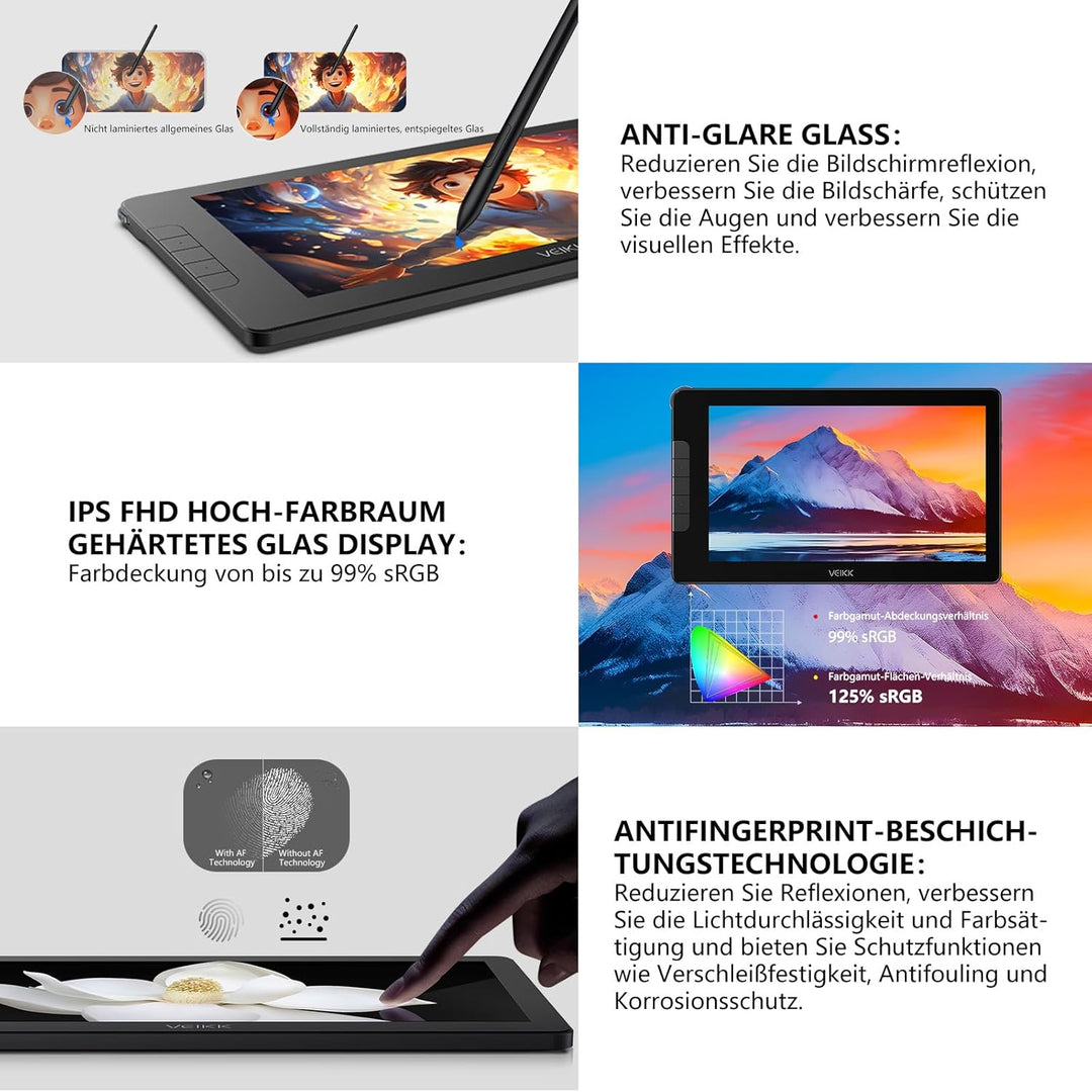 Grafiktablett mit Display mit 16384 Ebenen VEIKK Studio 16, 15,6 Zoll Drawing Tablet mit Display hat