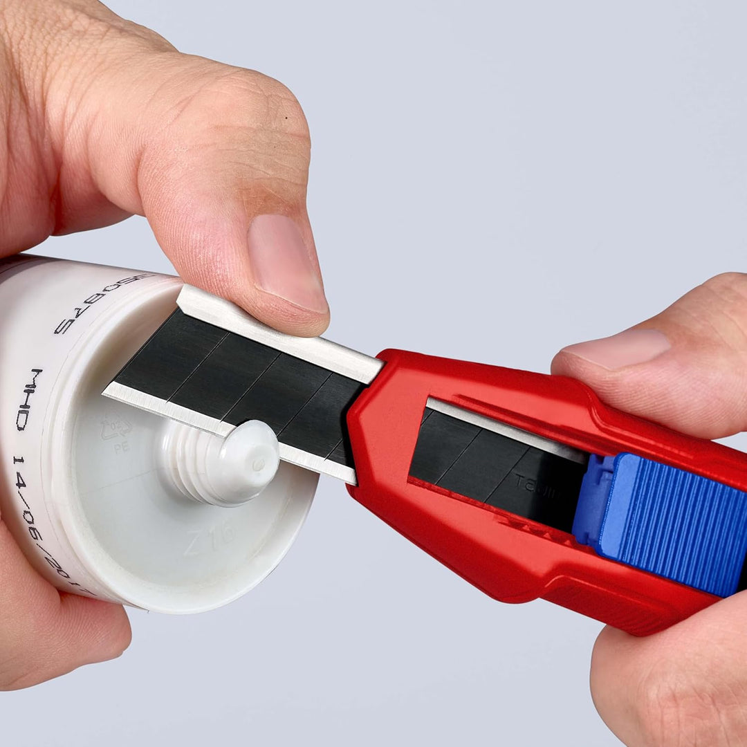 KNIPEX CutiX® Universalmesser, mit Stabilisierungsschiene, Klingenverriegelung, 18 mm Abbrechklinge,