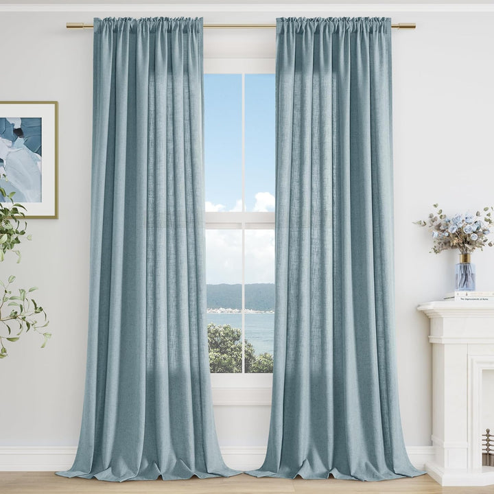 Guken Blaue Leinen-Vorhänge, 213 cm Länge, für Wohnzimmer, Schlafzimmer, 2 Paneele, Set mit Stangent