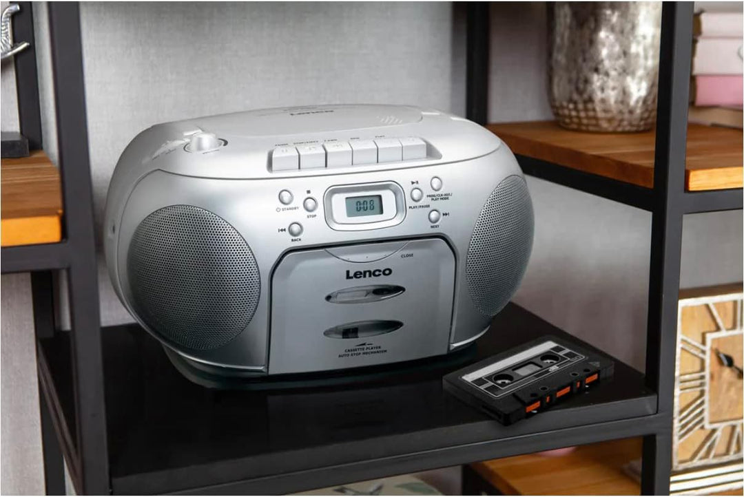Lenco SCD-420 Silver Tragbares UKW-Radio mit Toplader CD-Spieler und Kassettendeck, LCD Display, Wie