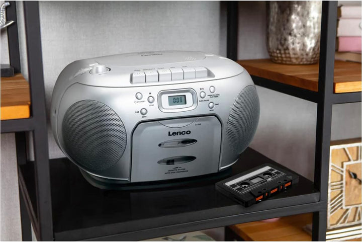 Lenco SCD-420 Silver Tragbares UKW-Radio mit Toplader CD-Spieler und Kassettendeck, LCD Display, Wie