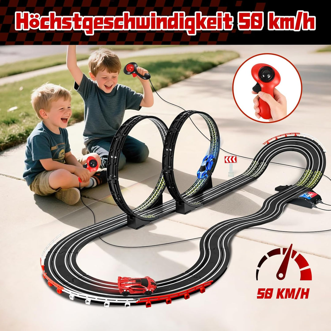 FORMIZON Elektrische Rennbahn Kinder, Doppelte Elektrische Rennstrecke Spielzeug mit 2 Handreglern,