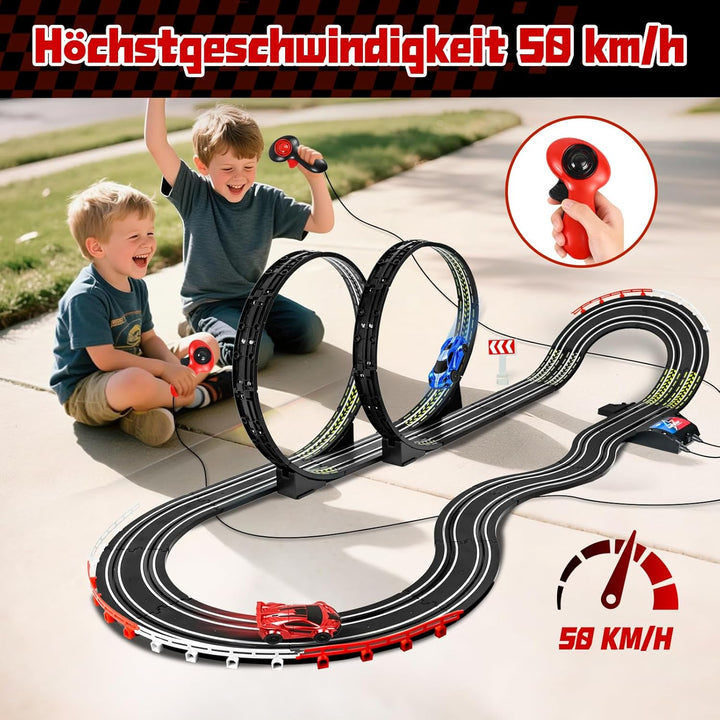 FORMIZON Elektrische Rennbahn Kinder, Doppelte Elektrische Rennstrecke Spielzeug mit 2 Handreglern,