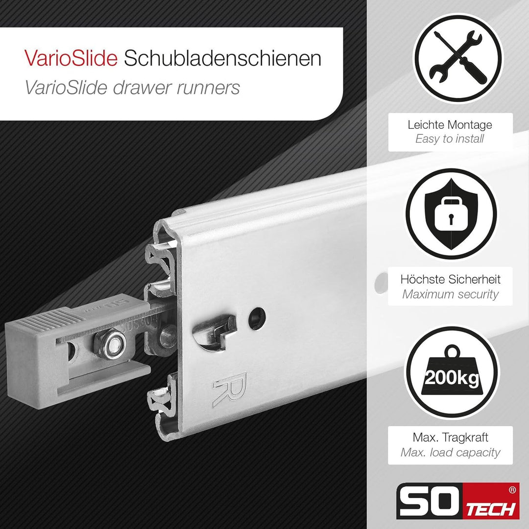 1 Paar SOTECH Schwerlastauszüge VarioSlide KV2-200-H76-L950-EH 965,2 mm mit Lock-in/out Einrastfunkt
