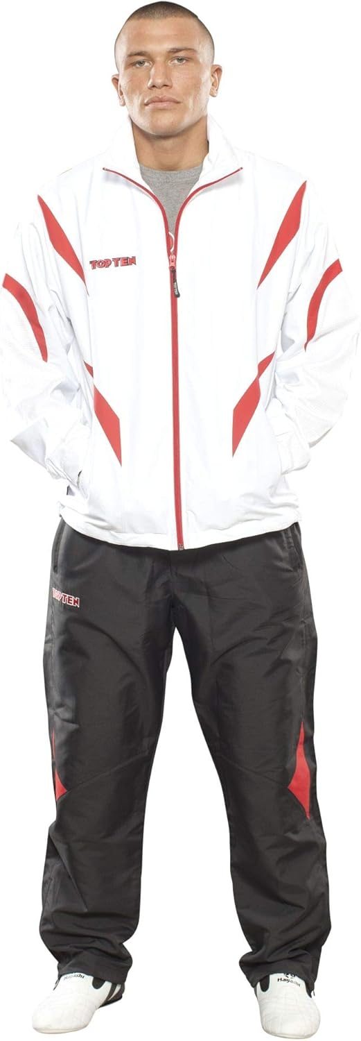 TOP TEN Fitnessanzug „Premium Quality“ mit schwarzer Hose XXS Weiss - Rot, XXS Weiss - Rot