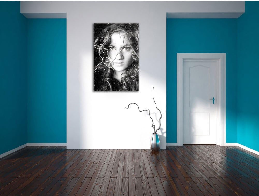 Pixxprint Sexy Girl mit Stacheldraht als Leinwandbild/Grösse: 100x70 cm/Wandbild/Kunstdruck/fertig b