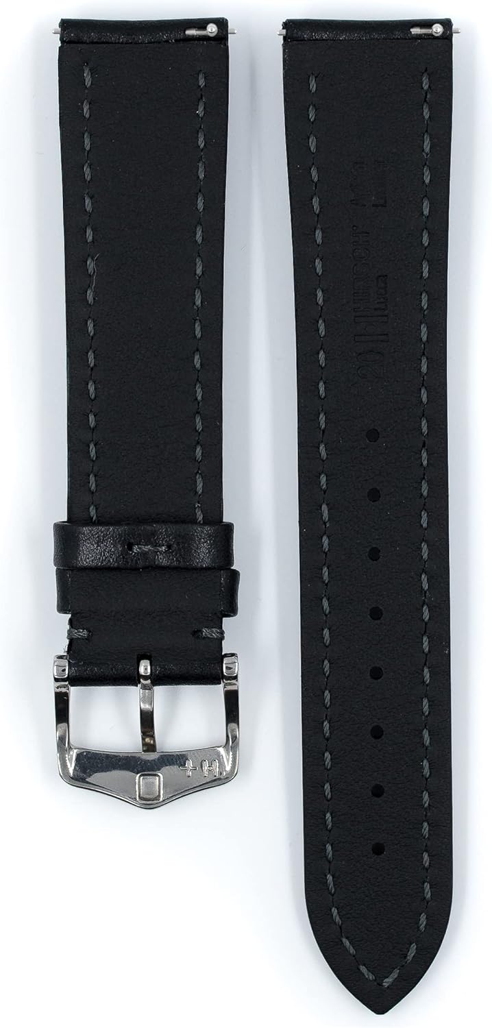 HIRSCH Herren Uhrenarmband Rindsleder Modell Lucca 22 mm Schwarz, Schwarz
