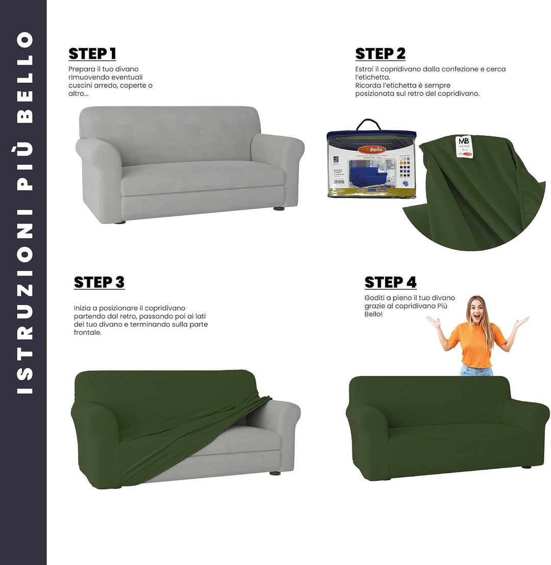 Italian Bed Linen Sofa-Schonbezug “Più Bello”, Dunkelgrün, 4 PLÄTZE 4 PLÄTZE Dunkelgrün, 4 PLÄTZE Du