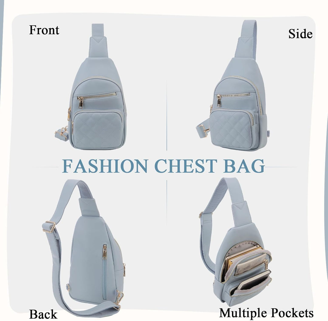 VX VONXURY Brusttasche Damen, Vegan Leder Bauchtasche Umhängetasche Klein, Sling Bag mit Breiten Gur