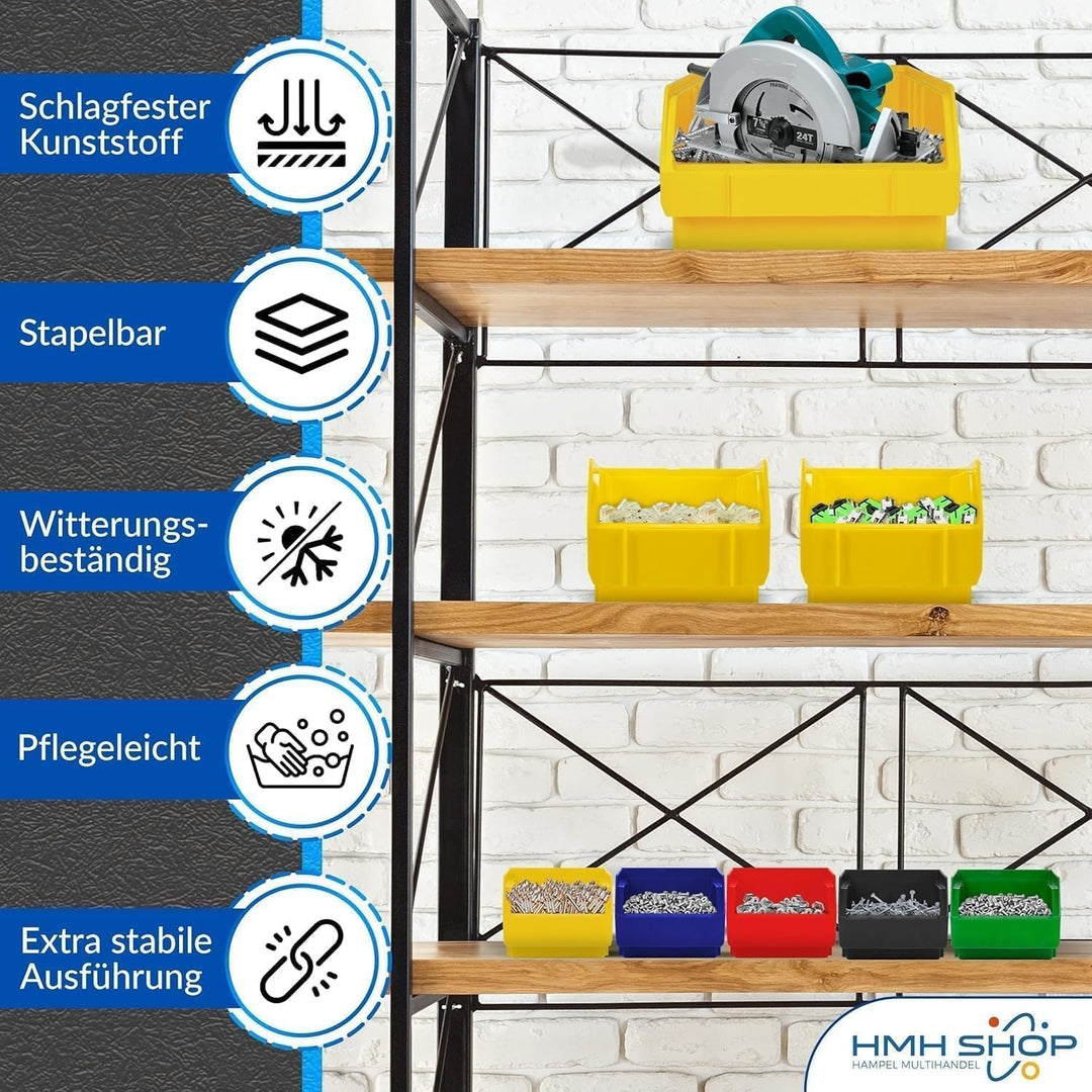 HMH 15x Stapelboxen Grösse L Werkstatt Garage Keller Sichtlagerboxen 335x209x152mm Lagerboxen BLAU S