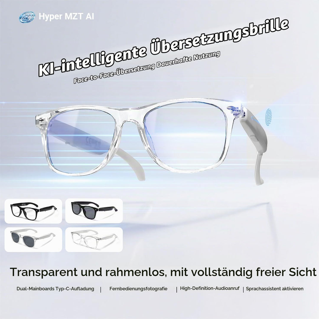 LONGLU Smart Glasses – Echtzeit-AI-Übersetzung per App, Bluetooth 5.4 für Anrufe/Musik, Leichtgewich