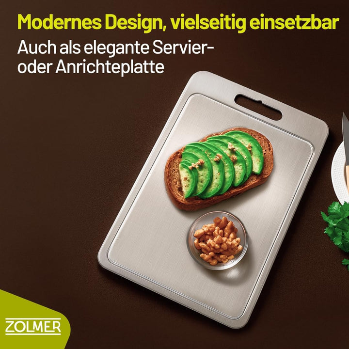 Edelstahl Schneidebrett 34x23cm Antibakteriell – Metall Schneidebrett Spülmaschinenfest, Premium ohn