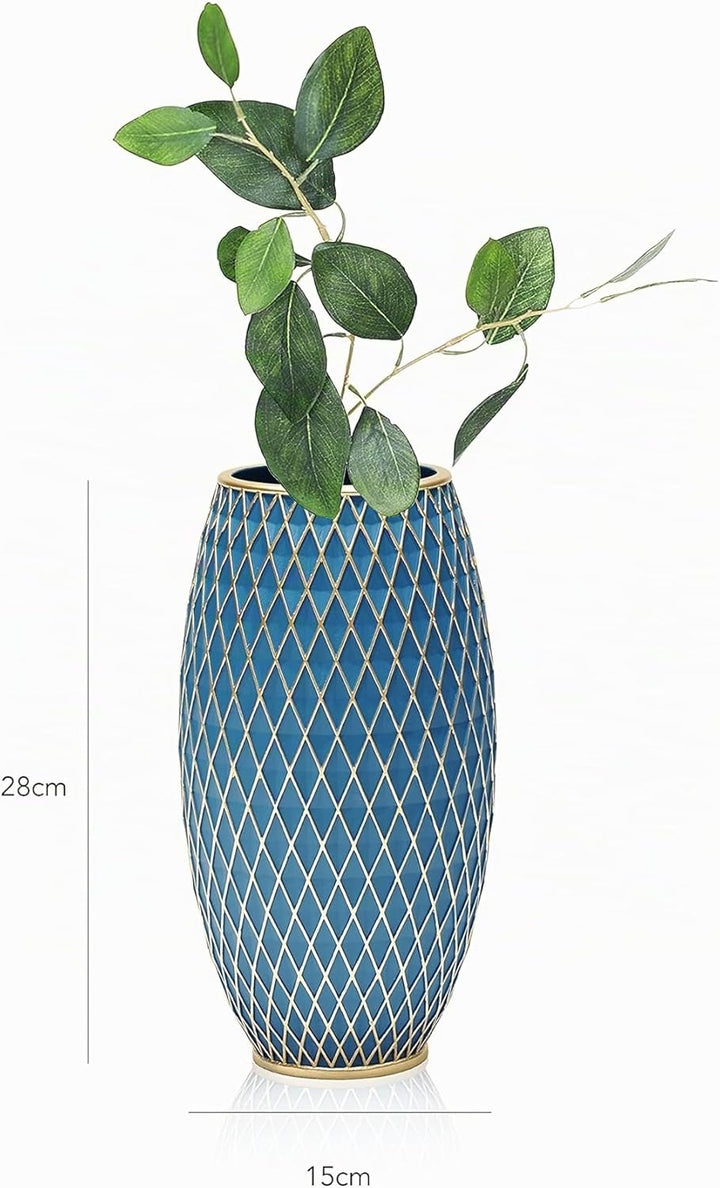 Suanti Dekorative Blumenvase, Blau und Gold Vase, Heimdekoration, Einweihungsgeschenk, mit Diamantmu