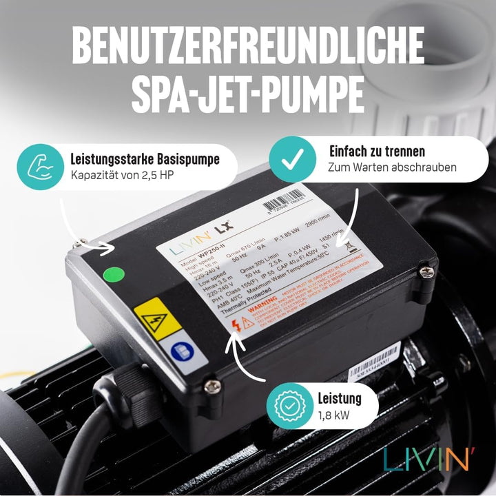 LIVIN' Jet pool filterpumpe- LX WP250 poolpumpen 1.85 kW/ 2.5HP, Whirlpool Wasser zirkulationspumpe