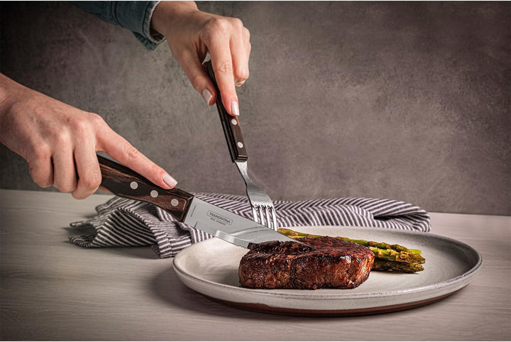 Tramontina JUMBO Steakmesser-Set, rostfreiem Edelstahl, spülmaschinenfest, Griffe aus Echtholz, FSC,