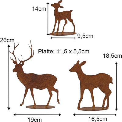 Storm's Gartenzaubereien Gartenstecker Deko Rehe und Hirsche mit 2 Tannen in Rostpotik zum Stellen-