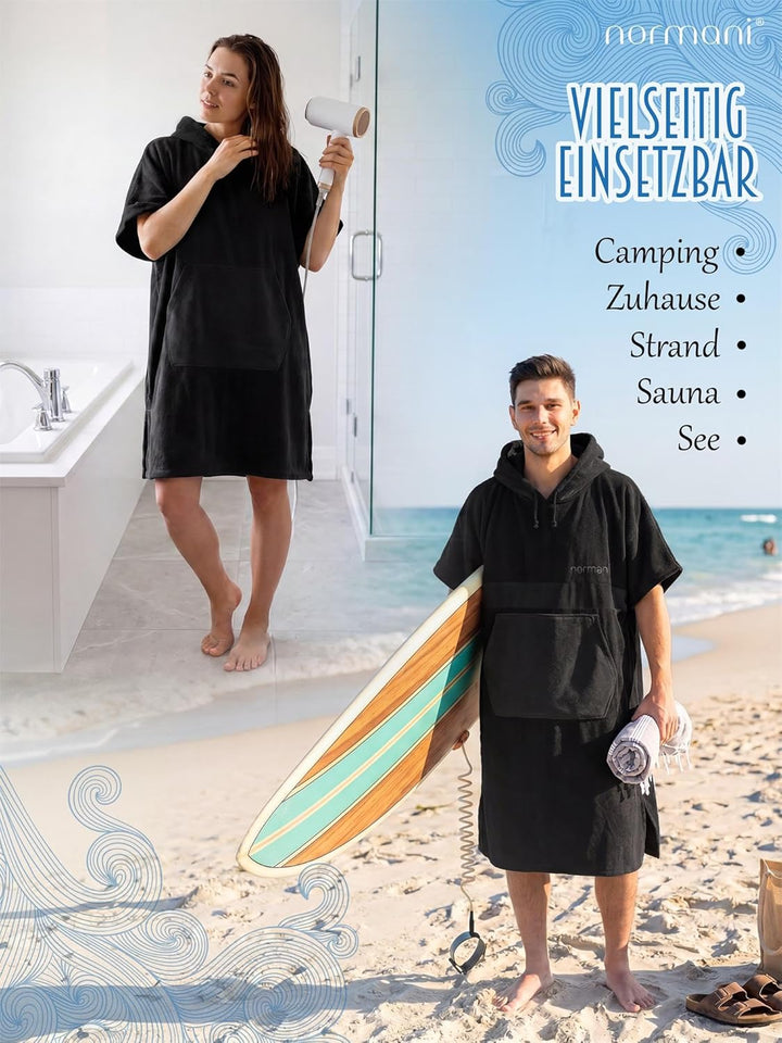 normani Baumwoll Surfer Poncho - Strandponcho - Handtuch-Poncho - Unisex Strand Umziehhilfe - geschl