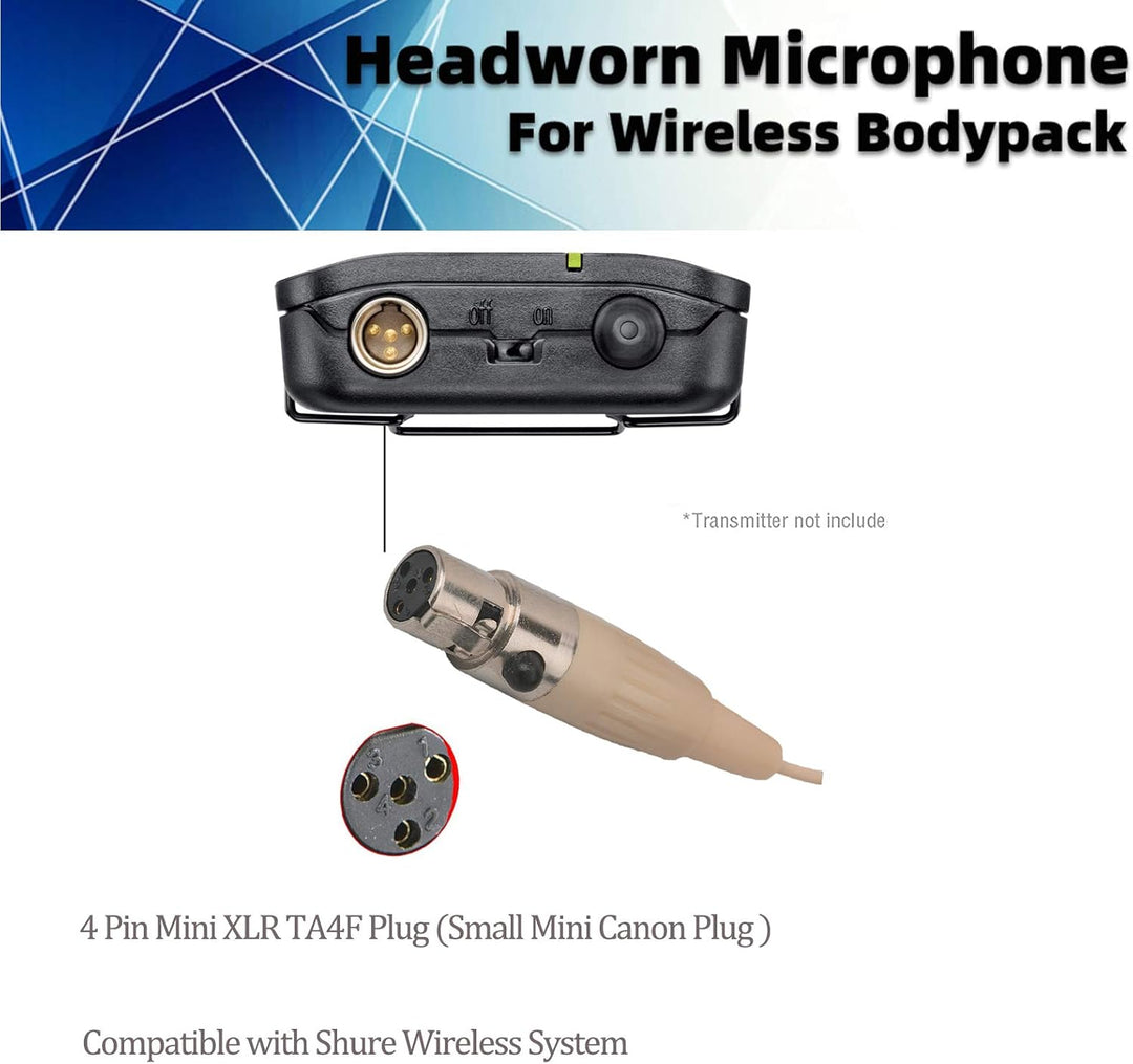 Headset Mikrofon Stirnband mic für Shure kabellos Bodypack Transmitter Taschensender - Ideal für Vor