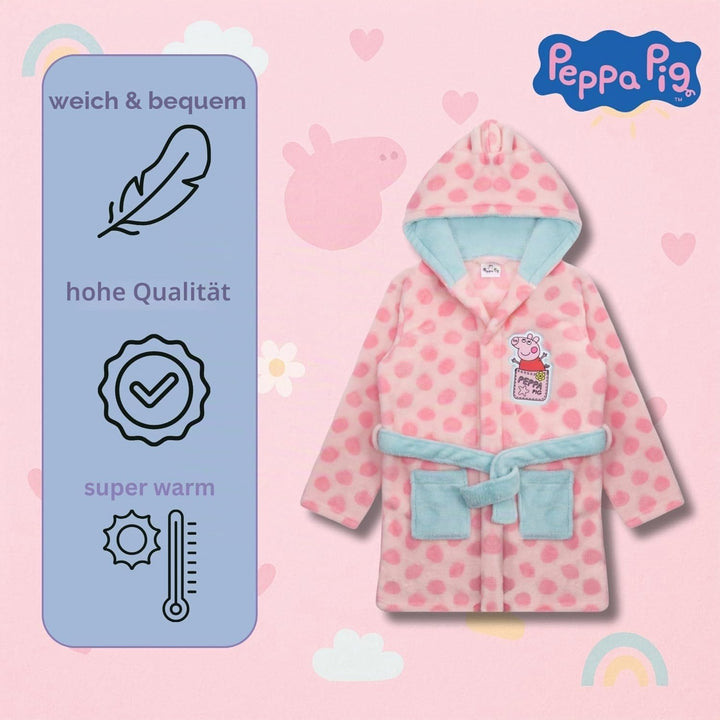 Peppa Pig Mädchen Bademantel Peppa Wutz Morgenmantel Fleece Hausmantel 104 Rosa, 104 Rosa
