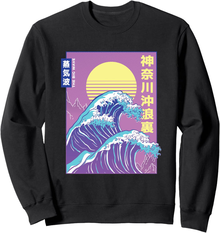 Great Wave Sunrise Japanische Vaporwave Kunst Retro Sweatshirt