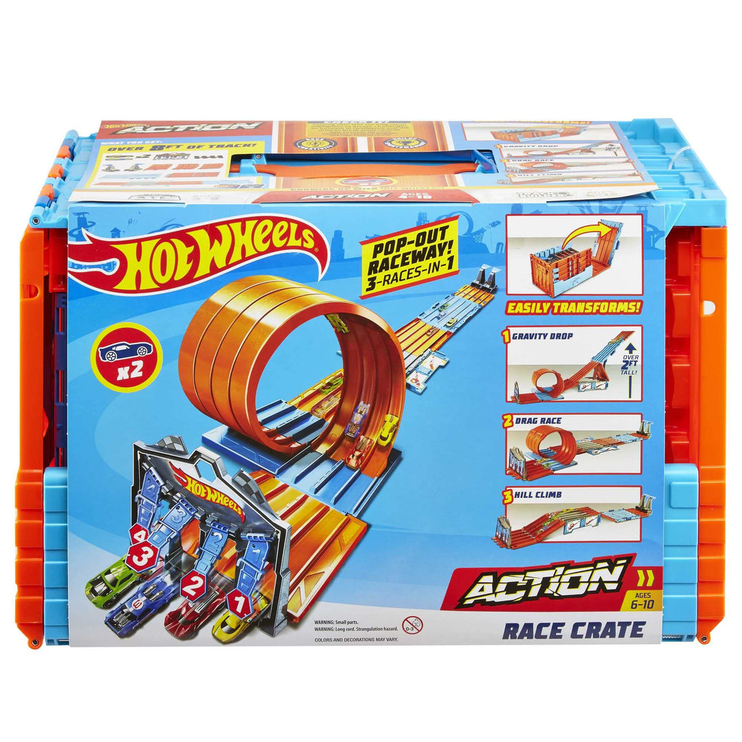 Hot Wheels Bahn Track Builder, Rennkiste (3 Stunts in 1 Set) zum Bauen von Autorennbahnen für Hot Wh