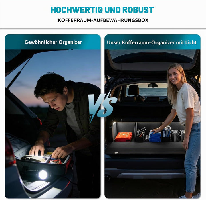 Aufbewahrungsbox mit LED-Beleuchtung,Schiebe Kofferraum-Organizer 101*29*31cm, 101*29*31cm