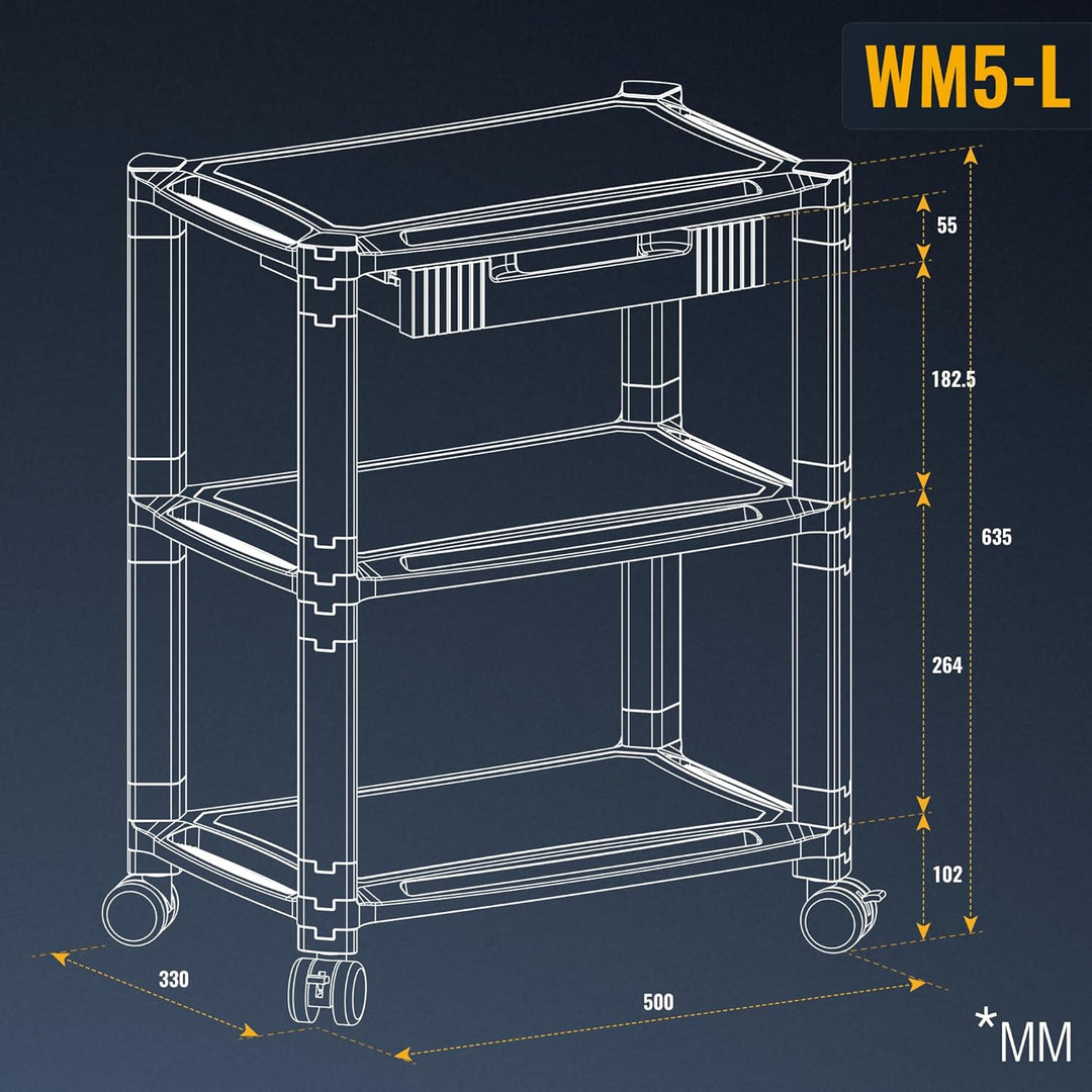 RICOO Rollcontainer Rollwagen mit Schublade Organizer WM5-L, Modular Schwarz Schreibtisch Bürocontai