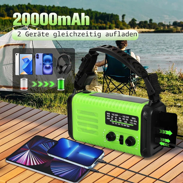 Notfall-Solar-Kurbelradio mit 20.000 mAh, AM/FM NOAA tragbares Wetterradio mit USB-Aufladung, Handy-