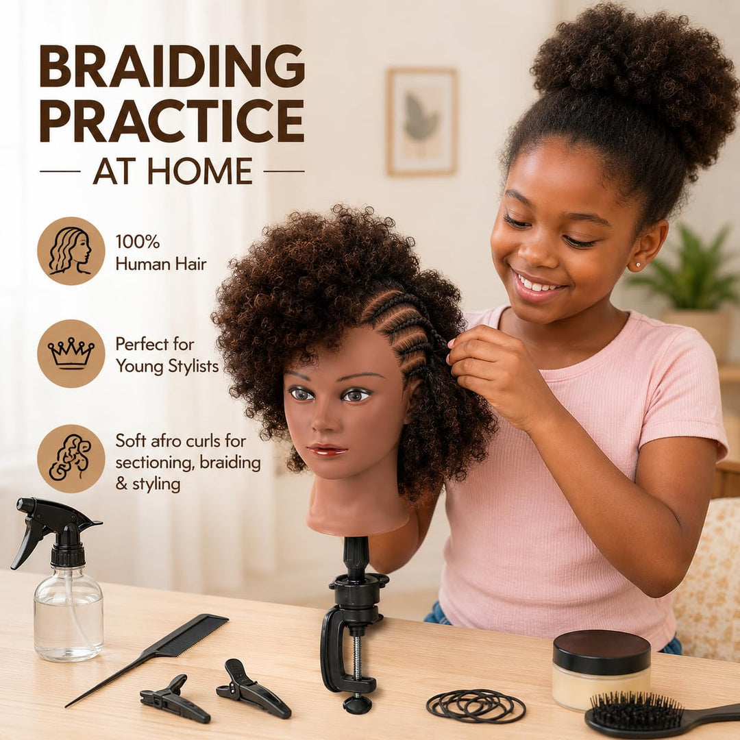 Morris Mannequin Head 100% Human Hair Training Head Afro Hair Manikin Head African American Training