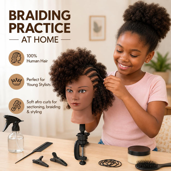 Morris Mannequin Head 100% Human Hair Training Head Afro Hair Manikin Head African American Training
