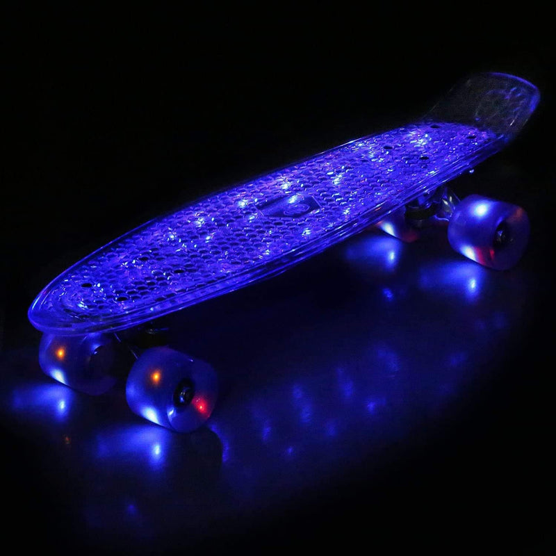 WeSkate Ywhb-35 Skateboard Deck mit LED und USB Deck in Blau mit LED / Rollen in Weiss mit LED, Deck