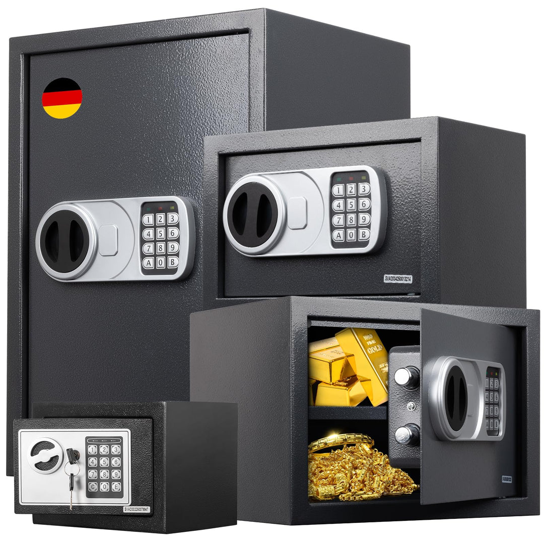 Floordirekt Safe Tresor für Zuhause, 6L 17H x 23B x 17T cm, Möbeltresor mit Schlüssel und Zahlenschl