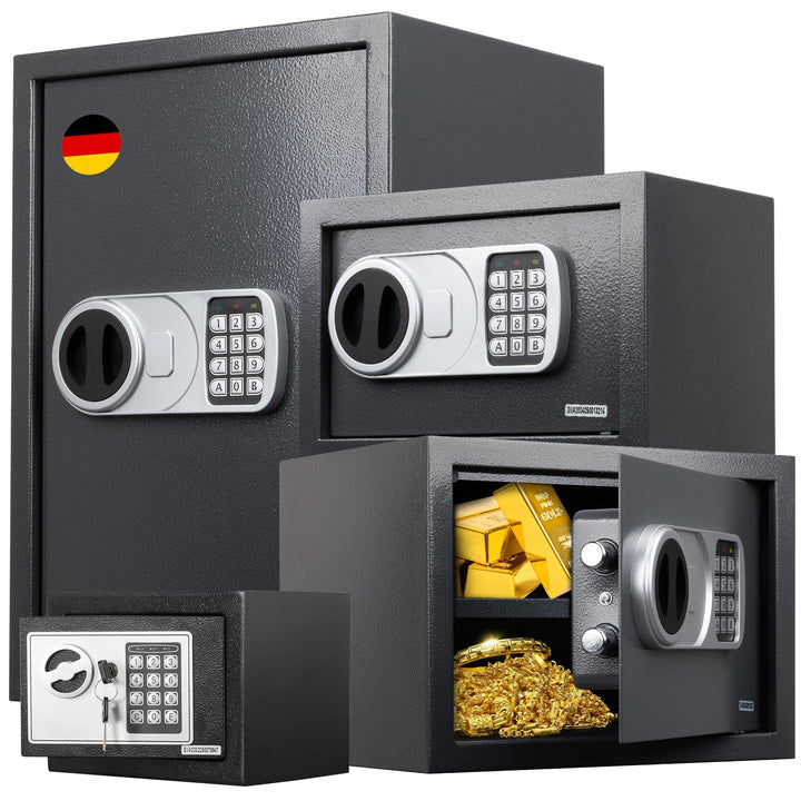 Floordirekt Safe Tresor für Zuhause, 6L 17H x 23B x 17T cm, Möbeltresor mit Schlüssel und Zahlenschl