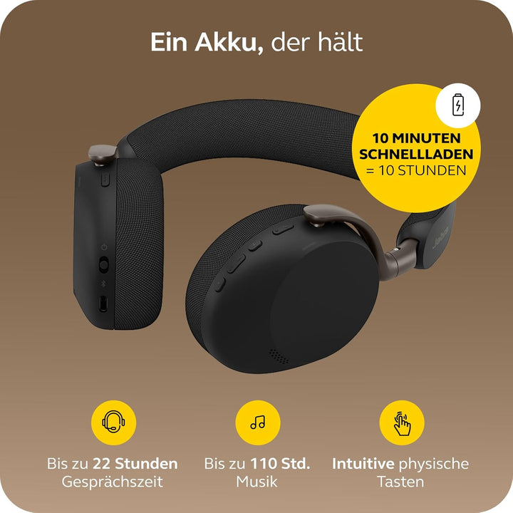 Jabra Evolve3 75 On-Ear Bluetooth Headset kabellos mit Mikrofon & Ladestation für Büro, USB-C, KI-Sp