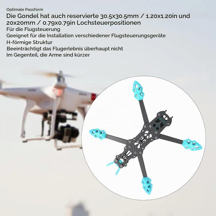 KENANLAN Quadcopter Rahmen Kit, FPV Racing Drohne Rahmen Professioneller 225mm Radstand Carbon Fiber