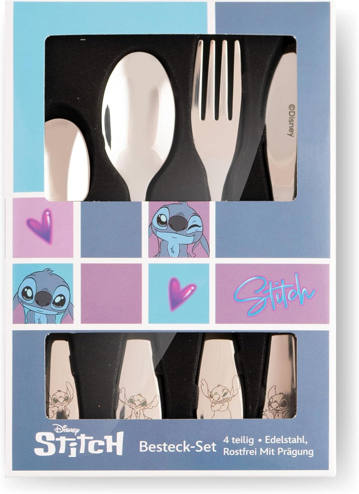 Stitch Kinderbesteck Set 4-teilig - Edelstahl rostfrei, spülmaschinengeeignet, in Geschenkverpackung