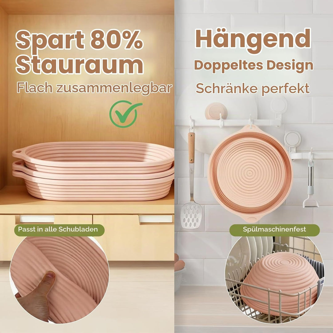 24 Stück Sauerteig Starter Set,Klappbare Brotbackset mit 23cm Rund,25cm Oval Silikon Gärkörbchen,Bro