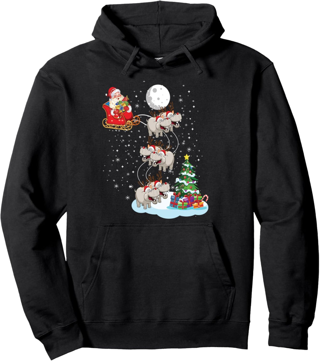 Weihnachten Nilpferd Santa Xmas Tree Funny Pullover Hoodie