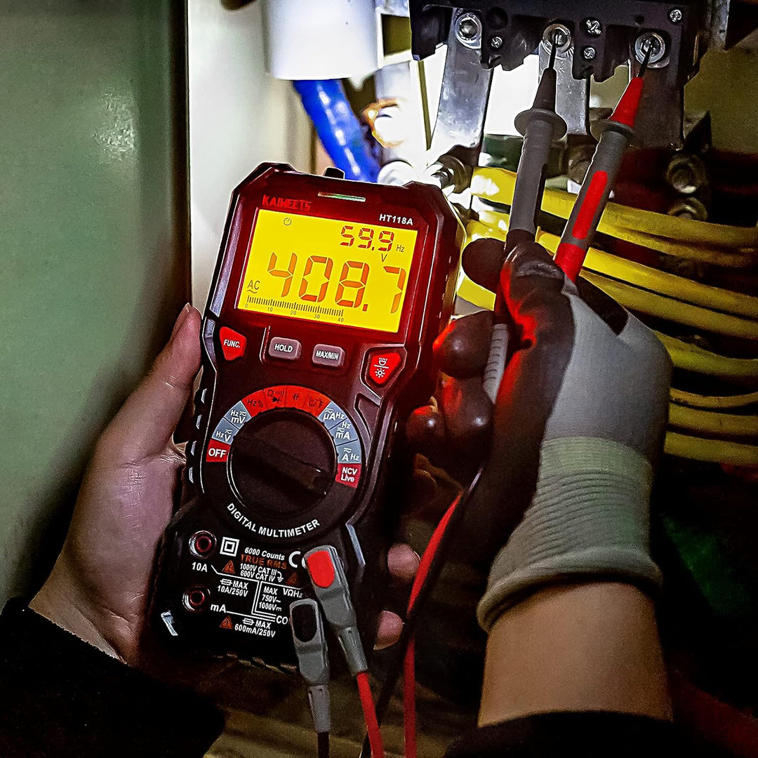 KAIWEETS Digital Multimeter mit LED-Buchsen, Strommessgerät CAT III 1000 V, CAT IV 600 V True RMS Au