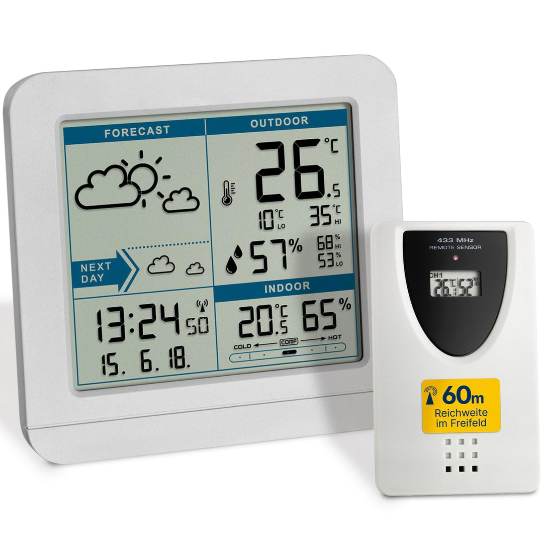 TFA Dostmann SKY Funk-Wetterstation, 35.1152.02,Wetterstation Funk mit Aussensensor, Wettervorhersag