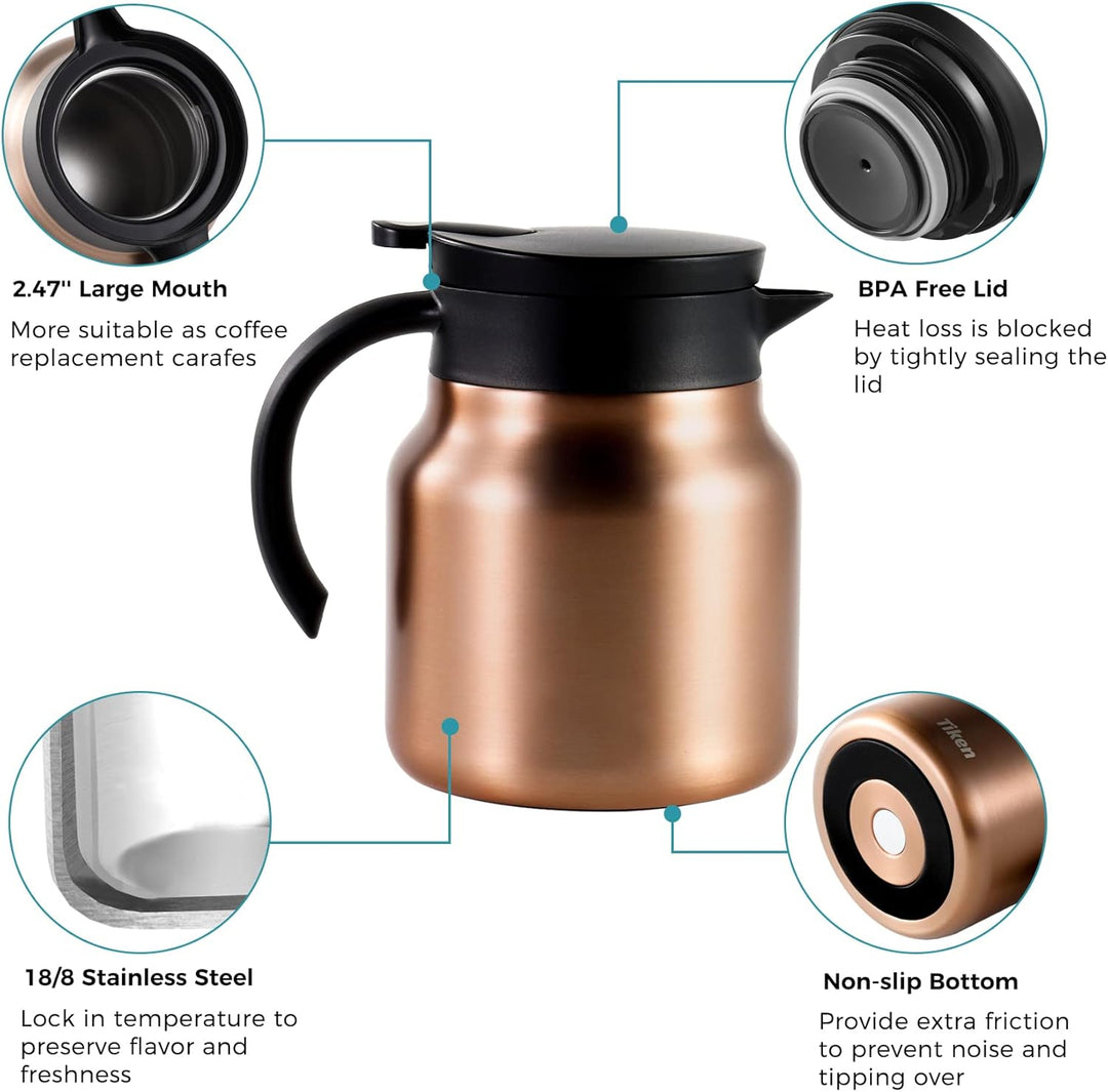 Tiken 800ml Thermoskanne aus Doppelwandingem Edelstahl Isolierkanne Kaffeekanne mit Quick Tip Versch