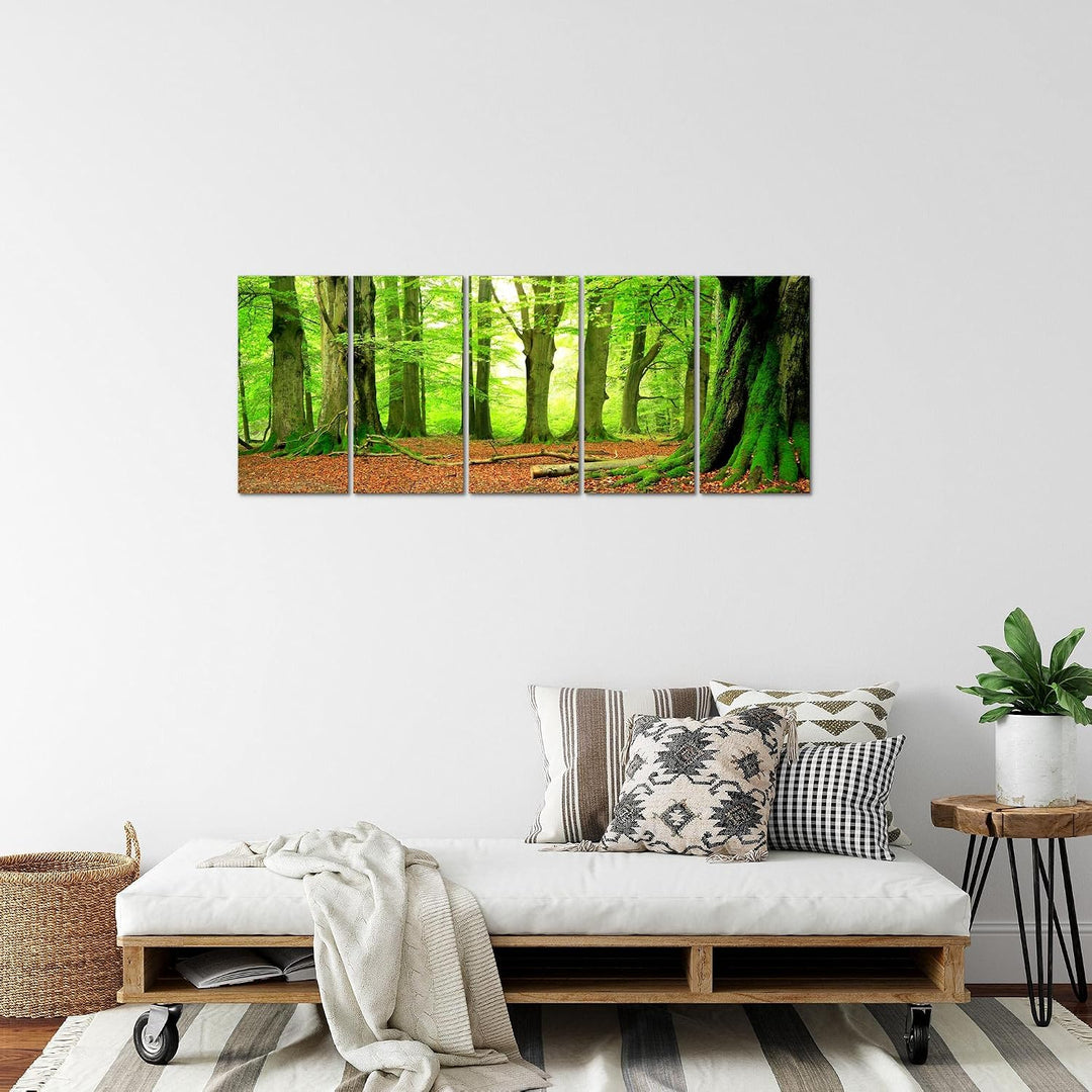 Runa Art Bild Wald Landschaft Wandbilder auf Vlies Leinwand 5 Teilig Wanddekoration Schlafzimmer Woh