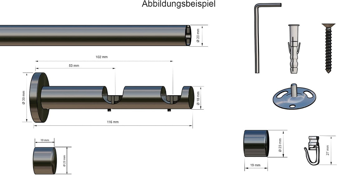Tilldekor Innenlauf Gardinenstange HIGH-LINE ANDRAX, 2-Lauf, schwarz-glanz, Ø 20 mm, 240 cm, inkl. T