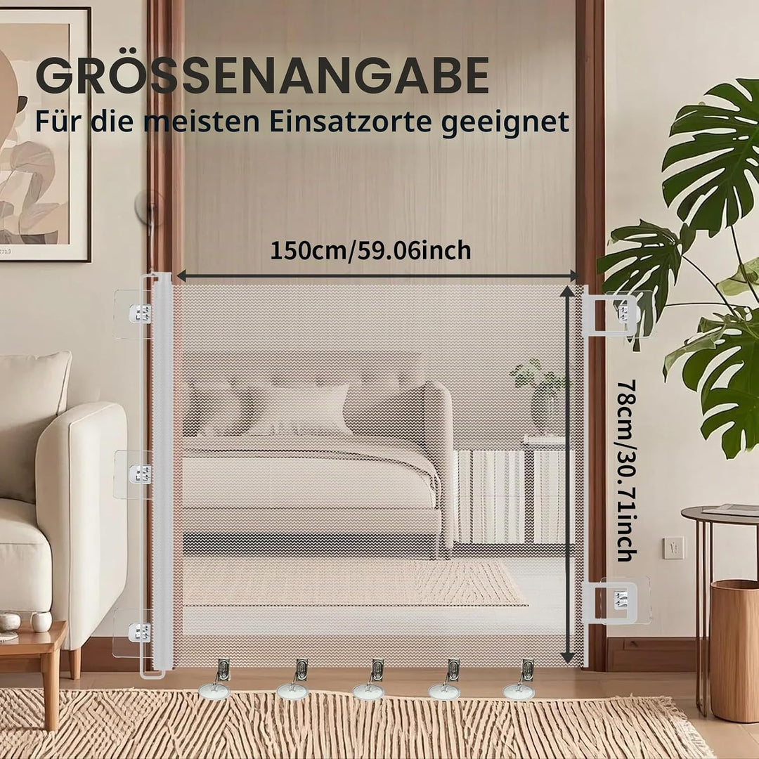 Treppenschutzgitter Ausziehbar, mit verstellbarem Schloss &amp; unterer Klemme gegen Unterkriechen. Univ