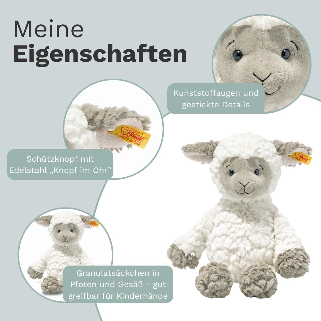 Steiff Lita Lamm weiss-braungrau 30 cm, Soft Cuddly Friends, weiches Stofftier Schaf, strukturiertes